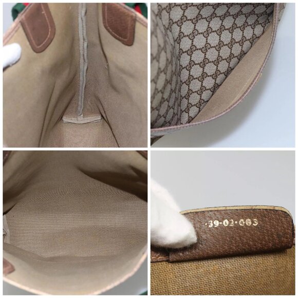GUCCI GG Supreme Web Sherry Line Tote Bag PVC Beige Red - Picture 15 of 16